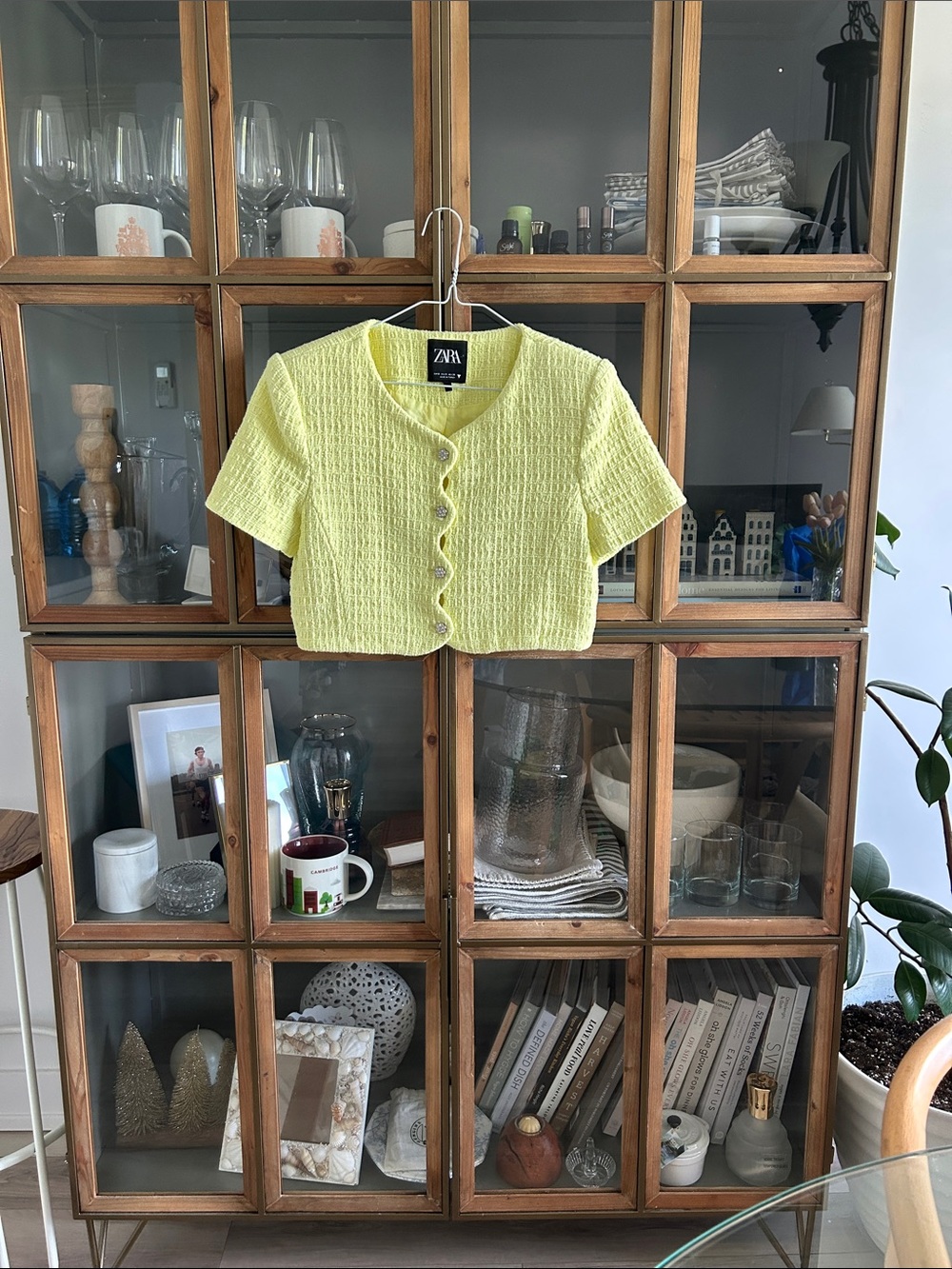 Zara Cropped Short-Sleeve Blazer in Bright Lemon Yellow